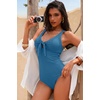 image:imageAleumdr Textured One Piece Swimsuit for Women Cutout Tummy Control Bathing Suits Tie Knot Modest Swimwear 2026Sky Blue