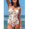 image:imageAleumdr Womens One Piece Swimsuits Tummy Control Bathing Suits V Neck Boho Tie Shoulder Ruched Full Coverage SwimwearBeige