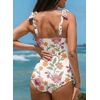 image:imageAleumdr Womens One Piece Swimsuits Tummy Control Bathing Suits V Neck Boho Tie Shoulder Ruched Full Coverage SwimwearBeige