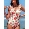 image:imageAleumdr Womens One Piece Swimsuits Tummy Control Bathing Suits V Neck Boho Tie Shoulder Ruched Full Coverage SwimwearFloral Red