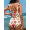 image:imageAleumdr Womens One Piece Swimsuits Tummy Control Bathing Suits V Neck Boho Tie Shoulder Ruched Full Coverage SwimwearFloral Red