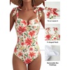 image:imageAleumdr Womens One Piece Swimsuits Tummy Control Bathing Suits V Neck Boho Tie Shoulder Ruched Full Coverage SwimwearFloral Red