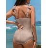 image:imageAleumdr Womens One Piece Swimsuits Tummy Control Bathing Suits V Neck Boho Tie Shoulder Ruched Full Coverage SwimwearKhaki