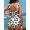 image:imageAleumdr Womens One Piece Swimsuits Tummy Control Bathing Suits V Neck Boho Tie Shoulder Ruched Full Coverage SwimwearWhite