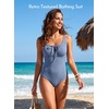 image:imageAleumdr Womens Textured One Piece Swimsuit Tummy Control Bathing Suit Tie Knot Cutout SwimwearBeau Blue Grey Textured