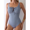 image:imageAleumdr Womens Textured One Piece Swimsuit Tummy Control Bathing Suit Tie Knot Cutout SwimwearBeau Blue Grey Textured