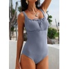 image:imageAleumdr Womens Textured One Piece Swimsuit Tummy Control Bathing Suit Tie Knot Cutout SwimwearBeau Blue Grey Textured