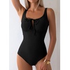 image:imageAleumdr Womens Textured One Piece Swimsuit Tummy Control Bathing Suit Tie Knot Cutout SwimwearBlack Textured