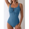 image:imageAleumdr Womens Textured One Piece Swimsuit Tummy Control Bathing Suit Tie Knot Cutout SwimwearBlue Textured