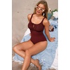 image:imageAleumdr Womens Textured One Piece Swimsuit Tummy Control Bathing Suit Tie Knot Cutout SwimwearBurgundy Red Textured