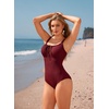 image:imageAleumdr Womens Textured One Piece Swimsuit Tummy Control Bathing Suit Tie Knot Cutout SwimwearBurgundy Red Textured
