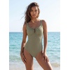 image:imageAleumdr Womens Textured One Piece Swimsuit Tummy Control Bathing Suit Tie Knot Cutout SwimwearClover Green Textured