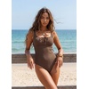 image:imageAleumdr Womens Textured One Piece Swimsuit Tummy Control Bathing Suit Tie Knot Cutout SwimwearCoffee Textured