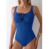 image:imageAleumdr Womens Textured One Piece Swimsuit Tummy Control Bathing Suit Tie Knot Cutout SwimwearDark Blue Textured