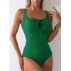 image:imageAleumdr Womens Textured One Piece Swimsuit Tummy Control Bathing Suit Tie Knot Cutout SwimwearDark Green Textured