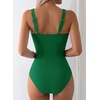 image:imageAleumdr Womens Textured One Piece Swimsuit Tummy Control Bathing Suit Tie Knot Cutout SwimwearDark Green Textured
