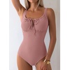 image:imageAleumdr Womens Textured One Piece Swimsuit Tummy Control Bathing Suit Tie Knot Cutout SwimwearDusty Pink Textured