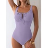 image:imageAleumdr Womens Textured One Piece Swimsuit Tummy Control Bathing Suit Tie Knot Cutout SwimwearLavender Purple Textured