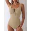 image:imageAleumdr Womens Textured One Piece Swimsuit Tummy Control Bathing Suit Tie Knot Cutout SwimwearParchment Textured