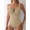 image:imageAleumdr Womens Textured One Piece Swimsuit Tummy Control Bathing Suit Tie Knot Cutout SwimwearParchment Textured