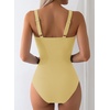 image:imageAleumdr Womens Textured One Piece Swimsuit Tummy Control Bathing Suit Tie Knot Cutout SwimwearSolid Yellow Textured
