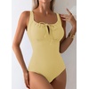 image:imageAleumdr Womens Textured One Piece Swimsuit Tummy Control Bathing Suit Tie Knot Cutout SwimwearSolid Yellow Textured