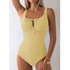image:imageAleumdr Womens Textured One Piece Swimsuit Tummy Control Bathing Suit Tie Knot Cutout SwimwearSolid Yellow Textured