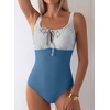 image:imageAleumdr Womens Textured One Piece Swimsuit Tummy Control Bathing Suit Tie Knot Cutout SwimwearStripe Black