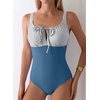 image:imageAleumdr Womens Textured One Piece Swimsuit Tummy Control Bathing Suit Tie Knot Cutout SwimwearStripe Black