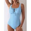 image:imageAleumdr Womens Textured One Piece Swimsuit Tummy Control Bathing Suit Tie Knot Cutout SwimwearStripe Blue