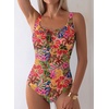 image:imageAleumdr Womens Textured One Piece Swimsuit Tummy Control Bathing Suit Tie Knot Cutout SwimwearTropical Floral