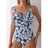 image:imageAleumdr Womens Textured One Piece Swimsuit Tummy Control Bathing Suit Tie Knot Cutout SwimwearVintage Blue