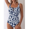 image:imageAleumdr Womens Textured One Piece Swimsuit Tummy Control Bathing Suit Tie Knot Cutout SwimwearVintage Blue