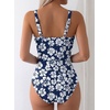 image:imageAleumdr Womens Textured One Piece Swimsuit Tummy Control Bathing Suit Tie Knot Cutout SwimwearVintage Blue