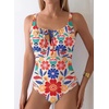 image:imageAleumdr Womens Textured One Piece Swimsuit Tummy Control Bathing Suit Tie Knot Cutout SwimwearYellow Floral