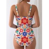 image:imageAleumdr Womens Textured One Piece Swimsuit Tummy Control Bathing Suit Tie Knot Cutout SwimwearYellow Floral