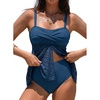 image:imageAleumdr Tankini Swimsuits for Women Modest Two Piece Bathing Suits Flowy Mesh Swim Top with High Waisted BottomSail Blue