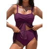 image:imageAleumdr Tankini Swimsuits for Women Modest Two Piece Bathing Suits Flowy Mesh Swim Top with High Waisted BottomViolet