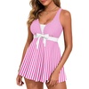 image:imageAleumdr Women Printed Two Piece Tankini Swimsuits Tummy Control Swim Dress High Waisted Boyshort with PocketsPink Striped