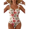 image:imageAleumdr Womens One Piece Swimsuits Tummy Control Bathing Suits V Neck Boho Tie Shoulder Ruched Full Coverage SwimwearFloral Red