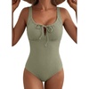 image:imageAleumdr Womens Textured One Piece Swimsuit Tummy Control Bathing Suit Tie Knot Cutout SwimwearClover Green Textured
