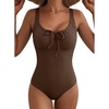 image:imageAleumdr Womens Textured One Piece Swimsuit Tummy Control Bathing Suit Tie Knot Cutout SwimwearCoffee Textured