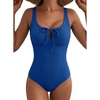 image:imageAleumdr Womens Textured One Piece Swimsuit Tummy Control Bathing Suit Tie Knot Cutout SwimwearDark Blue Textured