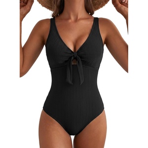 image:imageAleumdr Textured One Piece Swimsuit for Women Cutout Tummy Control Bathing Suits Tie Knot Modest Swimwear 2026Black