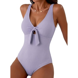 image:imageAleumdr Textured One Piece Swimsuit for Women Cutout Tummy Control Bathing Suits Tie Knot Modest Swimwear 2026Orchid Petal