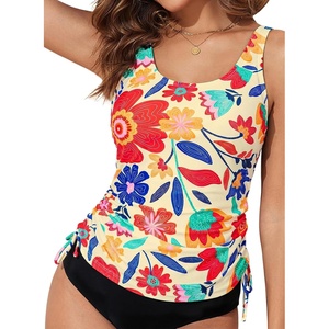 image:imageAleumdr Womens Tankini Top Only Ruched Tummy Control Bathing Suit Top Modest Swim Tank Top No Bottom1520 Floral Red