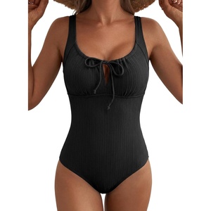 image:imageAleumdr Womens Textured One Piece Swimsuit Tummy Control Bathing Suit Tie Knot Cutout SwimwearBlack Textured