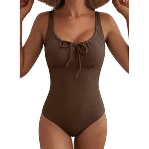 image:imageAleumdr Womens Textured One Piece Swimsuit Tummy Control Bathing Suit Tie Knot Cutout SwimwearCoffee Textured