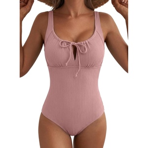 image:imageAleumdr Womens Textured One Piece Swimsuit Tummy Control Bathing Suit Tie Knot Cutout SwimwearDusty Pink Textured