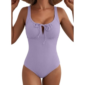 image:imageAleumdr Womens Textured One Piece Swimsuit Tummy Control Bathing Suit Tie Knot Cutout SwimwearLavender Purple Textured